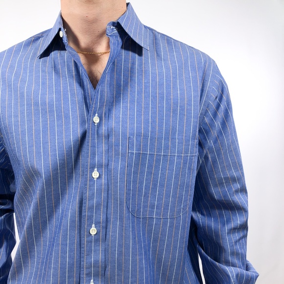 VTG Burberry Blue Multicolor Stripe Shirt 15.5 34 - Picture 3 of 8